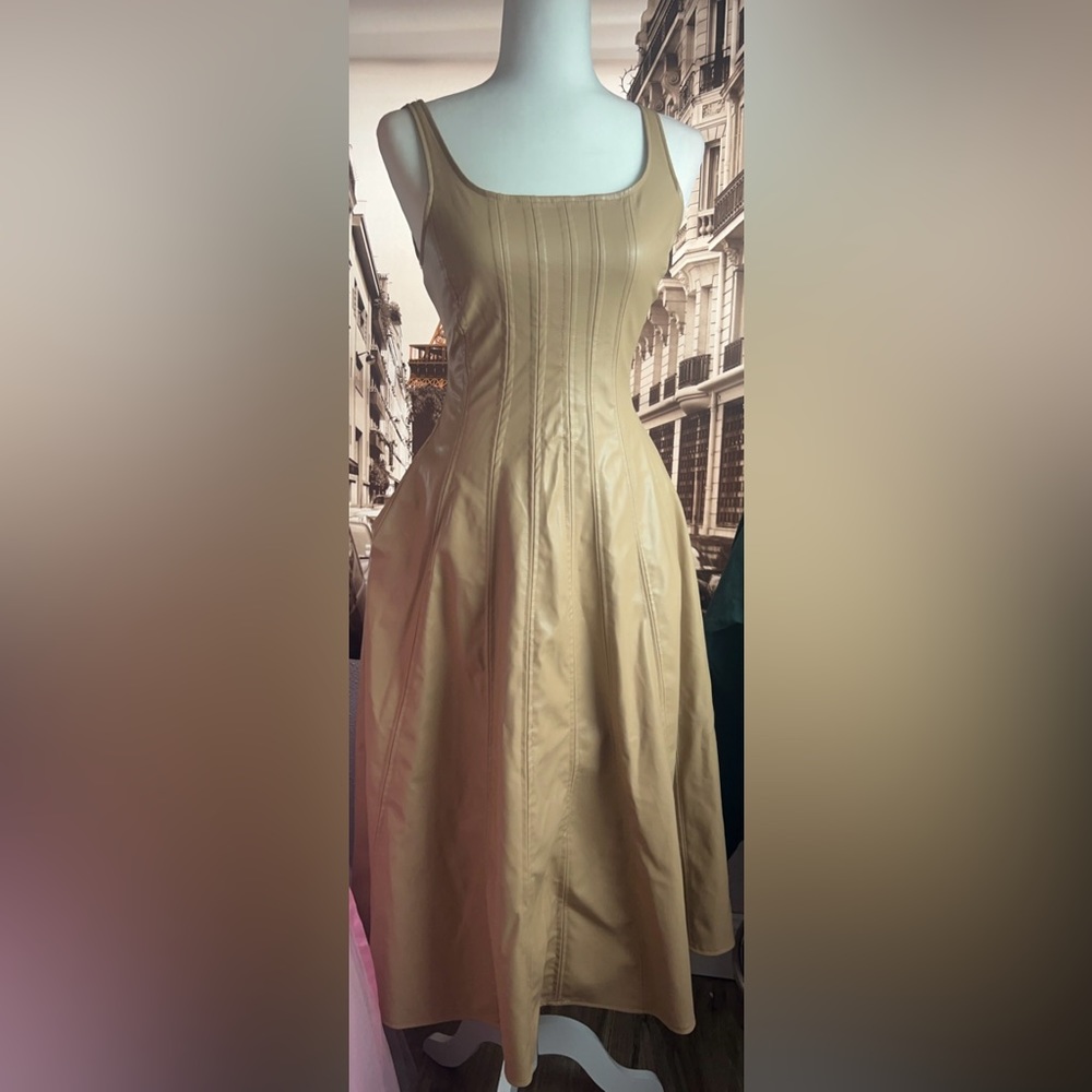 Short sleeve beige leather dress